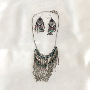 Beaded necklace and earrings